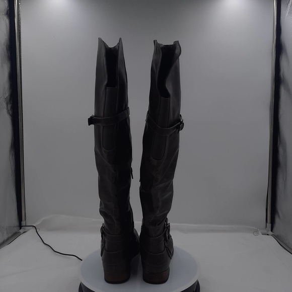 Just Fab Catlia GrayBrown Strappy Buckle inside zip knee high riding boots 7 - Picture 7 of 9